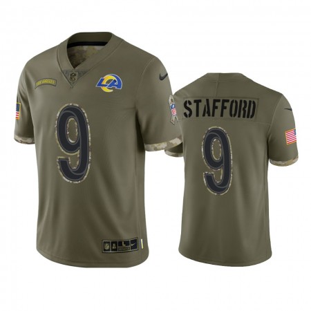 Miesten Los Angeles Rams NFL Pelipaita Matthew Stafford 9 Olive 2022 Salute To Service